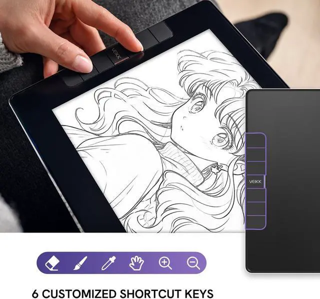 Alt view image 4 of 5 - VEIKK VK1200 V2 Drawing Tablet with Screen,11.6 Inch Full-Laminated Graphic Drawing Monitor,2 Battery-Free Pen and Tilt Function,6 Customized Keys,Anti-Glare Glass(Must be Connected to a PC to Work)