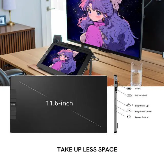 Alt view image 5 of 5 - VEIKK VK1200 V2 Drawing Tablet with Screen,11.6 Inch Full-Laminated Graphic Drawing Monitor,2 Battery-Free Pen and Tilt Function,6 Customized Keys,Anti-Glare Glass(Must be Connected to a PC to Work)