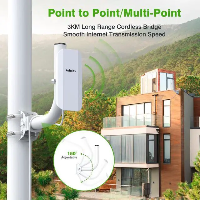 Alt view image 4 of 5 - Gigabit Wireless Bridge Support VLAN with 2 Bracket Mounts, 5KM 5.8G Point to Point Outdoor CPE, Adalov CPE362 Long Range WiFi Bridges for PtP/PtMP with High Gain Antenna, Plug and Play, 48V POE