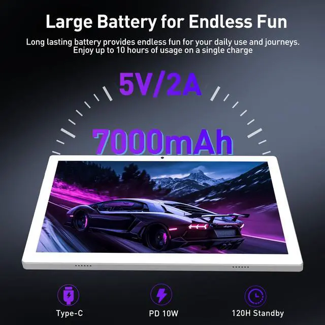 Alt view image 4 of 5 - Android 14 Tablet 10.1 inch, 128GB Storage, 8GB(4+4) RAM, Octa-Core, 5G WiFi Tablet, 7000mAh Battery, BT 5.0, GPS, 13MP+8MP Camera, GMS Certified, 1TB Expandable, Tablet with Keyboard/Mouse/Case Kit