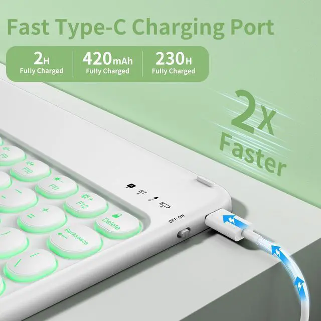 Alt view image 3 of 5 - Aoub Keyboard Case for iPad 9th/8th/7th Generation 10.2 inch, 7 Colors Backlit, Stand Folio Detachable Wireless Bluetooth Keyboard Cover Soft TPU Back Case for iPad 10.2 2021/2020/2019 - Light Green