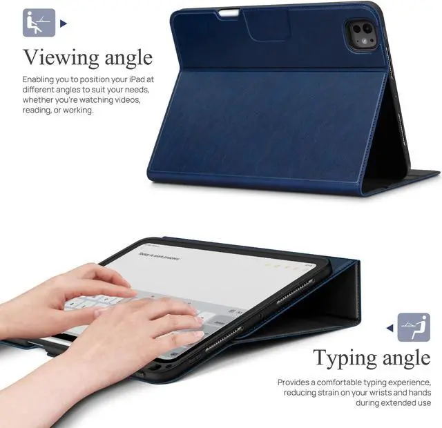 Alt view image 4 of 5 - auaua Case for iPad Pro 13 Inch 2024 (M4), with Pencil Holder and Pocket, Multiple Viewing Angles, Magnetic Closure, Auto Sleep/Wake (Blue)