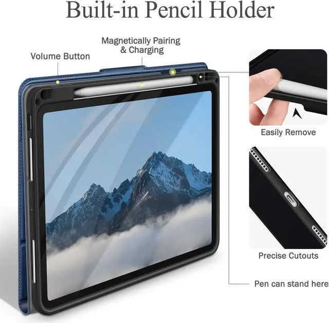 Alt view image 5 of 5 - auaua Case for iPad Pro 13 Inch 2024 (M4), with Pencil Holder and Pocket, Multiple Viewing Angles, Magnetic Closure, Auto Sleep/Wake (Blue)