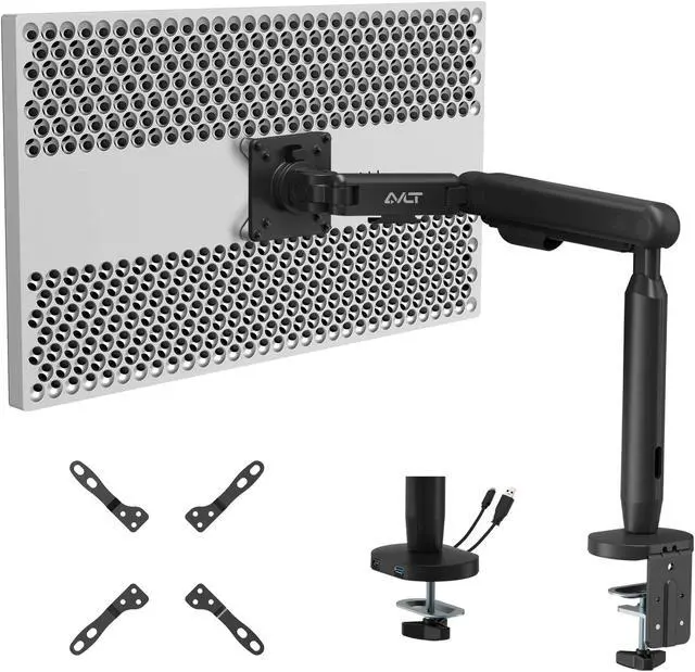 Main image of AVLT Single 17"-40" Ultrawide Easel Monitor Arm for Screens Up to 24.3 lbs, Premium Aluminum Designer Stand, Adjustable Pneumatic Height, Full Motion Swivel Tilt Rotation, USB-C USB-A Ports, Black