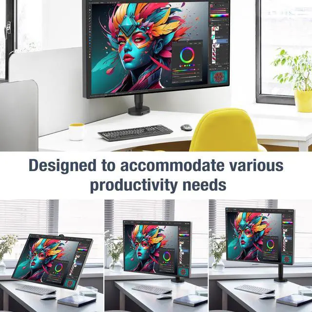 Alt view image 2 of 5 - AVLT Single 17"-40" Ultrawide Easel Monitor Arm for Screens Up to 24.3 lbs, Premium Aluminum Designer Stand, Adjustable Pneumatic Height, Full Motion Swivel Tilt Rotation, USB-C USB-A Ports, Black