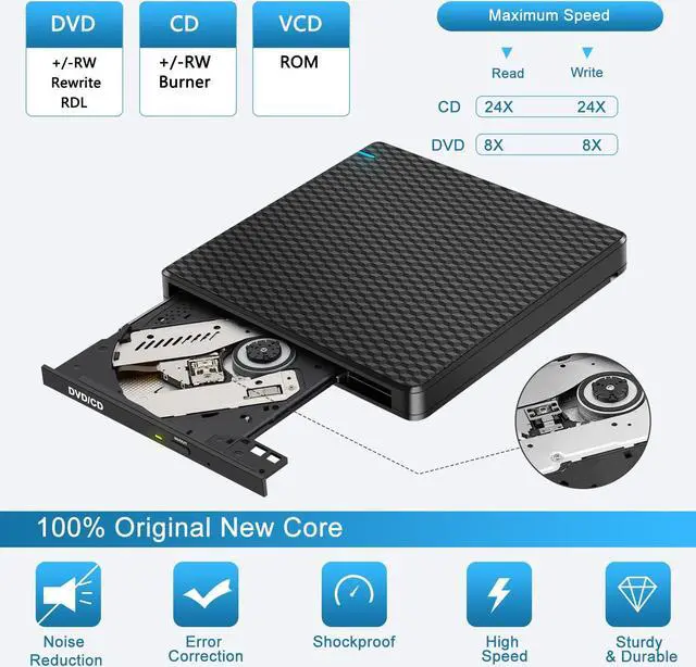 Alt view image 3 of 5 - Guamar External DVD Drive for PC: USB-C Slim Portable CD Burner for Laptop Mac Windows 11 with SD/TF Slot/2 USB Ports Fast Data Transfer - Plug & Play