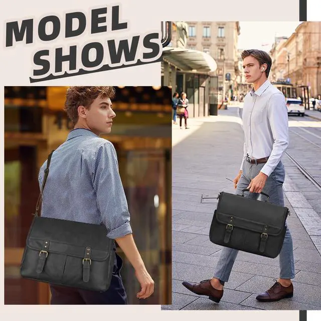 Alt view image 2 of 5 - Leather Messenger Bag for Men, 15.6 Inch Laptop Briefcase Large Computer Satchel Shoulder Bag for Work/Business/Travel