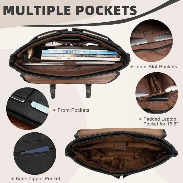 Alt view image 5 of 5 - Leather Messenger Bag for Men, 15.6 Inch Laptop Briefcase Large Computer Satchel Shoulder Bag for Work/Business/Travel