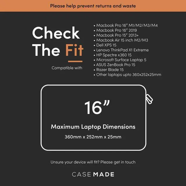 Alt view image 2 of 5 - Casemade Real Leather Laptop Case/Zipped Folio Bag with Inner Pocket & Wool Lining Compatible with Apple MacBook, HP, Dell, Asus, Levovo (16 Inch - Black)