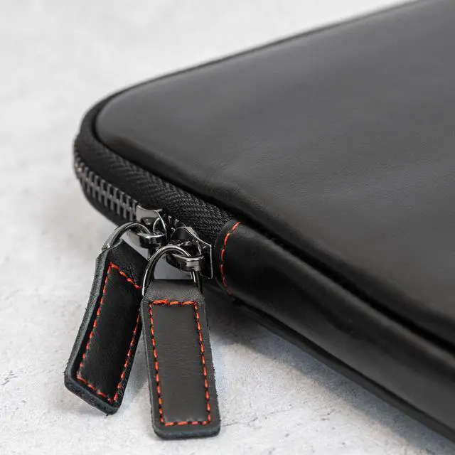 Alt view image 5 of 5 - Casemade Real Leather Laptop Case/Zipped Folio Bag with Inner Pocket & Wool Lining Compatible with Apple MacBook, HP, Dell, Asus, Levovo (16 Inch - Black)