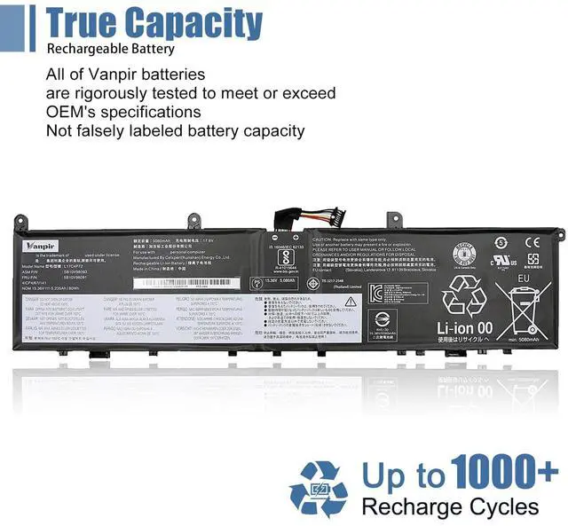 Alt view image 5 of 5 - Vanpir L17C4P72 Laptop Battery,15.36V 80Wh 5235mAh Compatible with Lenovo ThinkPad X1 Extreme 1st Gen/2nd Gen ThinkPad P1 1st Gen/2nd Gen Series L17M4P72 01AY968 01AY969 L18M4P71 01YU911 5B10V98091