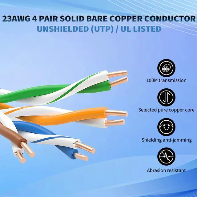 Alt view image 3 of 5 - Outdoor Cat 6 Ethernet Cable 1000 ft - Direct Burial Waterproof UV Resistant, UL Listed, 23AWG Solid Bare Copper, 550MHz PoE++, Unshielded UTP LAN Internet Cable, Reel-Mounted - 4PPoE Compatible
