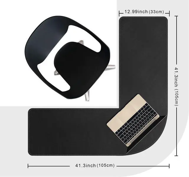 Alt view image 2 of 5 - Chihein L-Shaped Desk Pad, Corner Desk Mat (41.3"+ 41.3") x 12.99", Computer Office Mouse pad Writing Table Pad for Home Office - Black/Gray