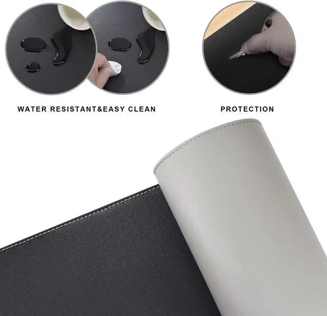 Alt view image 4 of 5 - Chihein L-Shaped Desk Pad, Corner Desk Mat (41.3"+ 41.3") x 12.99", Computer Office Mouse pad Writing Table Pad for Home Office - Black/Gray