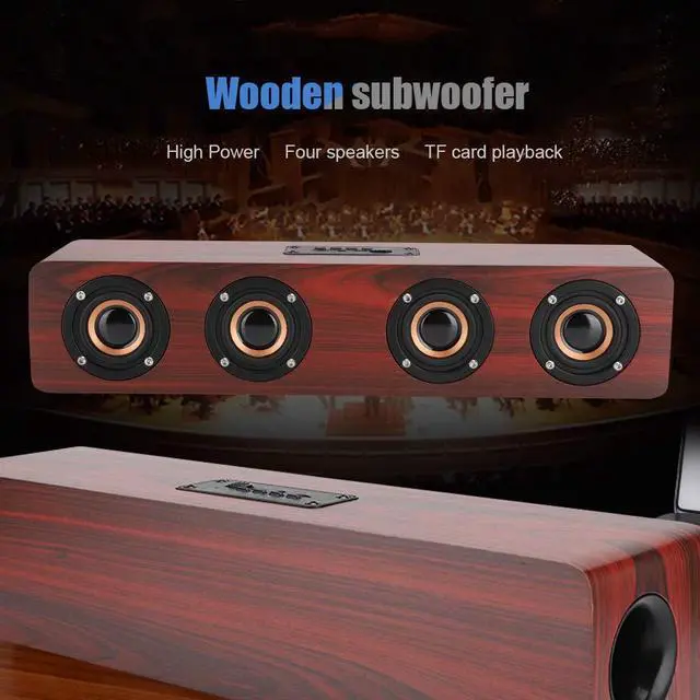 Alt view image 2 of 5 - Wooden Bluetooth Speaker, 12W TV Computer Speaker Sound with 4 Bass Subwoofer Support Bluetooth, AUX, TF Card, FM(#1)