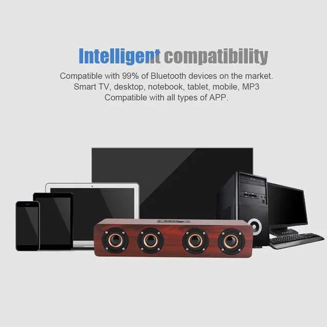 Alt view image 3 of 5 - Wooden Bluetooth Speaker, 12W TV Computer Speaker Sound with 4 Bass Subwoofer Support Bluetooth, AUX, TF Card, FM(#1)