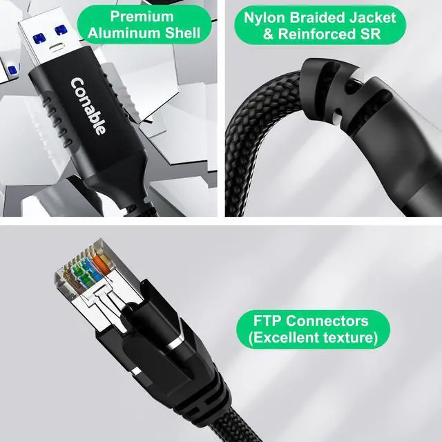 Alt view image 5 of 5 - USB to Ethernet Cable 40 FT, USB 3.0 Type A to RJ45 Cable, USB to Network Internet LAN Adapter, Gigabit, Directly Connected, Aluminum, Braided, Compatible with Laptop, PC, Switch and More