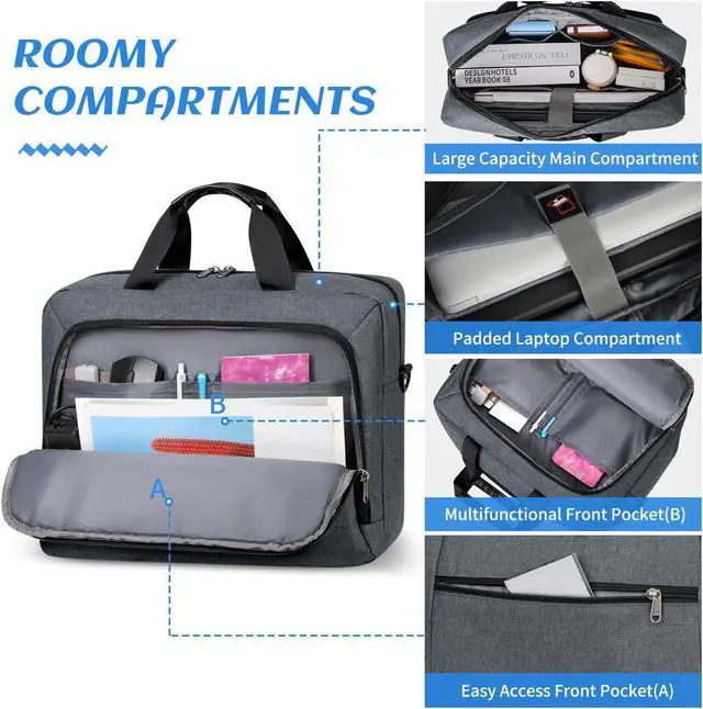 Alt view image 3 of 5 - Dakuly Laptop Bag 17.3 Inch Laptop Briefcase Large Waterproof Laptop Case for Men Women Business Office Work Computer Bag 17 Inch Adjustable Shoulder Messenger Bag, Grey