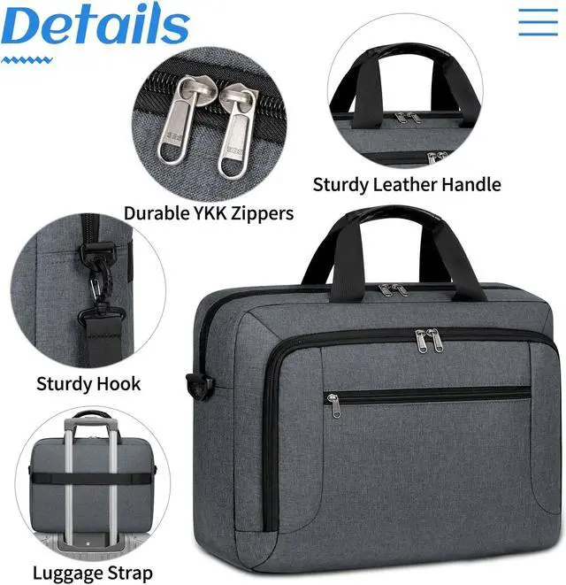 Alt view image 5 of 5 - Dakuly Laptop Bag 17.3 Inch Laptop Briefcase Large Waterproof Laptop Case for Men Women Business Office Work Computer Bag 17 Inch Adjustable Shoulder Messenger Bag, Grey