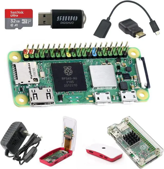 Main image of DIGISHUO Rasp Berry Pi Zero 2WH Complete Kit | 1GHz 512M W/Pre Soldered Header |W/Two Case 32G San Disk Card Mini HDMI&Micro USB&GPIO Header|
