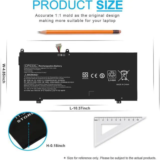 Alt view image 4 of 5 - Emanjor CP03XL Laptop Battery for HP Spectre X360 Convertible 13-ae0xx 13-ae013dx 13-ae014dx 13-ae011dx 13-ae012dx 13-ae000 13t-ae000 13-ae049ng 13-ae040ng 929072-855 929066-421 CP03060XL HSTNN-LB8E