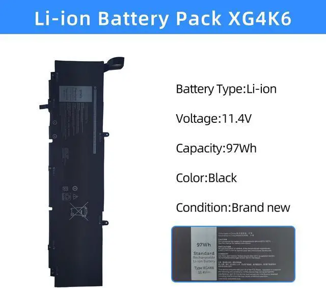 Alt view image 2 of 5 - NBULBL XG4K6 Battery Replacement for Dell XPS 17 9700 9710 9720 9730 / Precision 5750 5760 5770 Series P92F P92F001 P92F002 P92F003 01RR3 001RR3 F8CPG 0F8CPG 5XJ6R KVPMY 0YY3V KRDHV 11.4V 97Wh