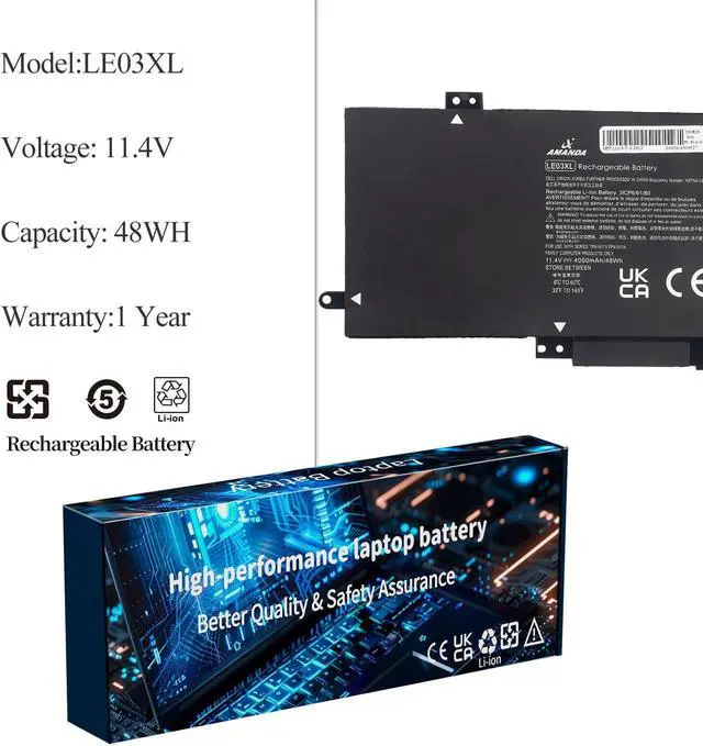 Alt view image 2 of 5 - A AMANDA 796356-005 LE03XL Laptop Battery for HP Pavilion X360 M6-W101dx W010dx W102dx W103dx 13-s120nr 13-s000 15-bk000 Series, 13-s120nr 13-s128nr 15-bk010nr 15-bk152nr LE03 HSTNN-PB6M HSTNN-YB5Q