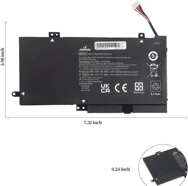 Alt view image 5 of 5 - A AMANDA 796356-005 LE03XL Laptop Battery for HP Pavilion X360 M6-W101dx W010dx W102dx W103dx 13-s120nr 13-s000 15-bk000 Series, 13-s120nr 13-s128nr 15-bk010nr 15-bk152nr LE03 HSTNN-PB6M HSTNN-YB5Q