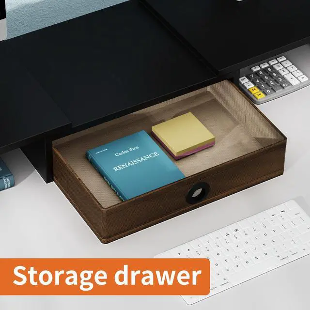 Alt view image 3 of 5 - ErgoFocus Dual Monitor Stand Riser with Drawer-Adjustable Length and Angle, Monitor Stand Riser for 2 Monitors, Desktop Organizer Stand for Computer/Laptop/PC/Printer (Black)