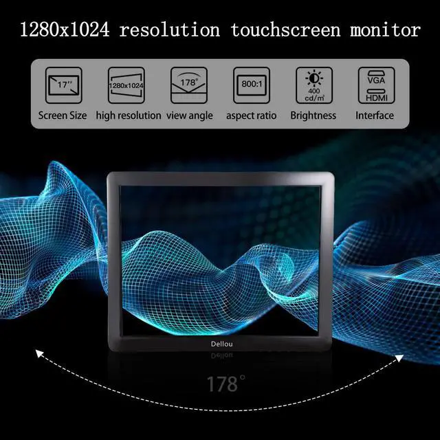 Alt view image 4 of 5 - Elweyoo 17 inch Touch Screen Monitoring LCD Display Security Camera Monitor Multifunction Interface HDMI, AV, BNC, VGA, USB, PC Input CCTV Computer Monitor Built-in Speaker 1280x1024 Full HD, black