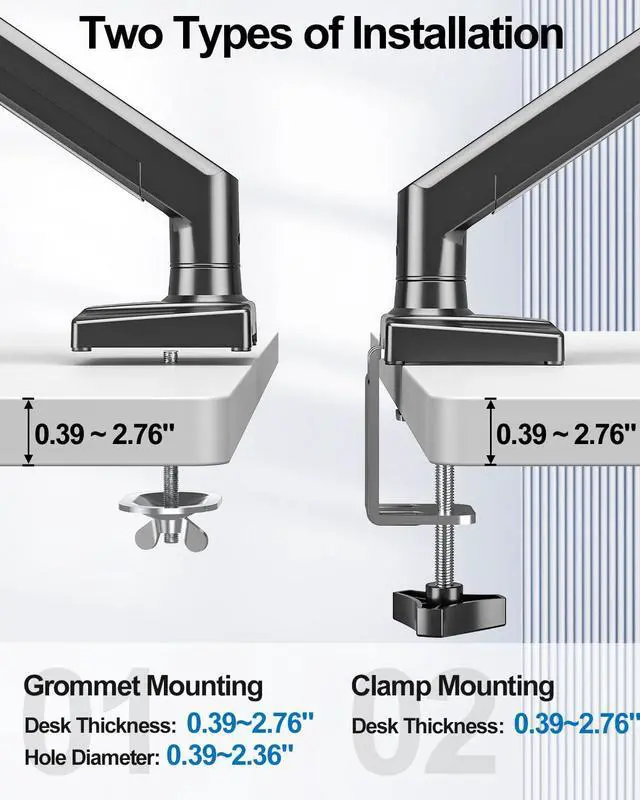 Alt view image 5 of 5 - Dual Monitor Mount Fits 13 to 32 Inch Computer Screen, Dual Monitor Arm Hold up to 19.8lbs Each, Full Motion Monitor Desk Mounts for 2 Monitors, Gas Spring Monitor Stand, VESA Mount, Freelift