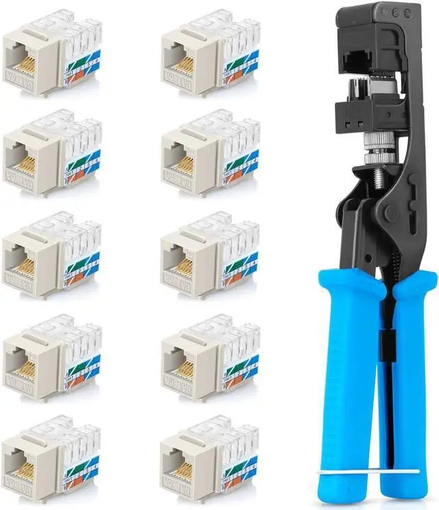 Main image of Everest Media Solutions Bundle - 2 Items: easyJACK - Speed Termination Tool + 10 Pack of RJ45 CAT6A UTP Keystone Jacks - Light Almond