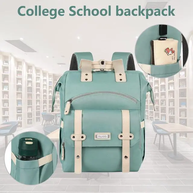Alt view image 4 of 5 - FALANKO Laptop Backpack for Women, Doctor Teacher Nurse Work Bookbag for 17.3 Inch Laptop, Large Travel Wide Open College Shoulder Purse Bag With RFID Anti Theft USB Charging Port-Green