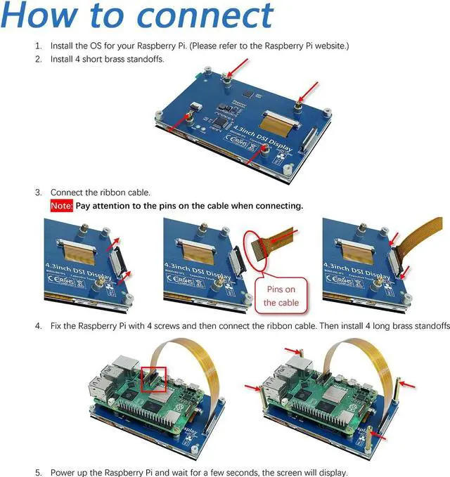 Alt view image 5 of 5 - FREENOVE 4.3 Inch Touchscreen Monitor for Raspberry Pi 5 4 B 3 B+ A+, 800x480 Pixel IPS Display, 5-Point Touch Capacitive Screen, Driver-Free MIPI DSI Port
