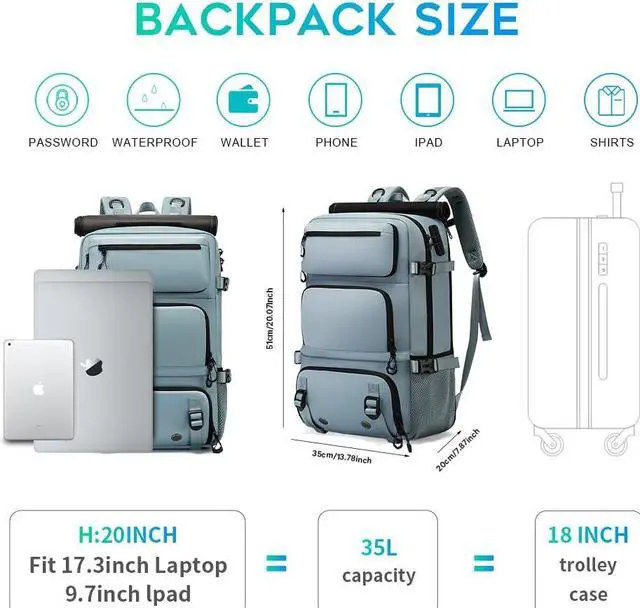 Alt view image 5 of 5 - FUTURE AESTHEICS Travel backpack Carry-on Travel Backpack For Women Men Flight Approved Business Weekender Overnight Waterproof Daypack (Light Blue)