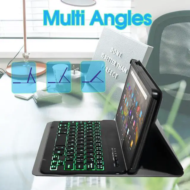 Alt view image 4 of 5 - FunYaung Case with Keyboard for  Fire HD 8 & 8 Plus (2024 Release), Detachable Rechargeable Backlit Keyboard Case with Type-C Cable for HD 8 14th (Black)