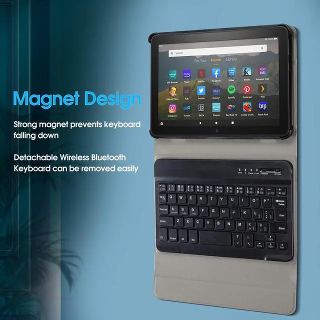 Alt view image 5 of 5 - FunYaung Case with Keyboard for  Fire HD 8 & 8 Plus (2024 Release), Detachable Rechargeable Backlit Keyboard Case with Type-C Cable for HD 8 14th (Black)