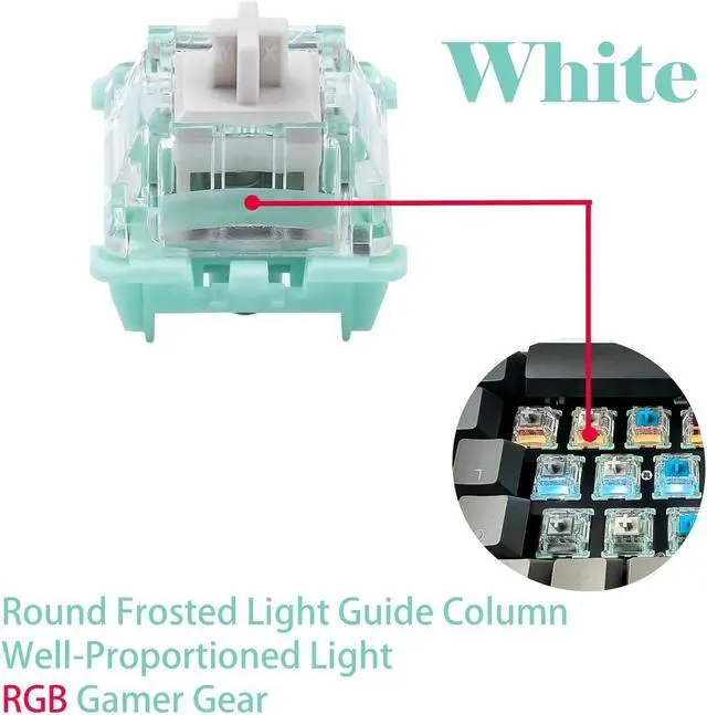 Alt view image 5 of 5 - Gateron Jade Series Pre-Lubed Linear White Keyboard Switch,3-Pin 38gf Double Spring Switch,for MX Gaming Mechanical Keyboard(Jade White,108PCS)