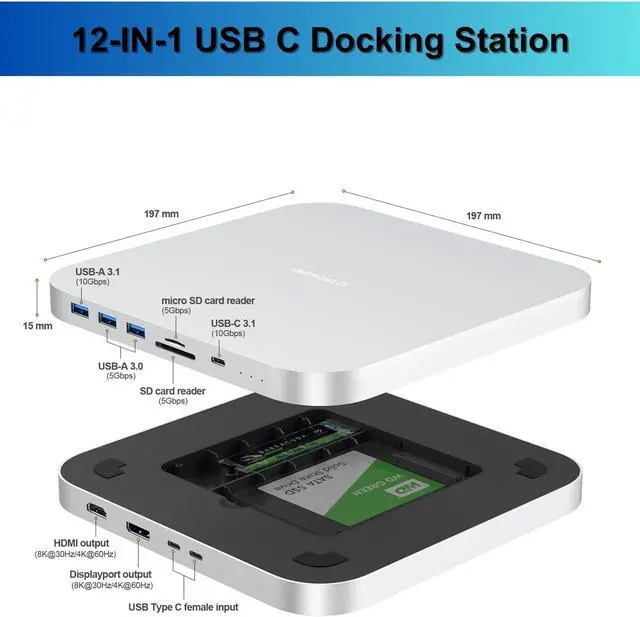 Alt view image 2 of 5 - Mac mini Dock, Docking with Dual SSD Enclosure- Fits M.2 NVMe and 2.5in SSD, 4K HDMI, USB C 10Gbps, SD/TF Card Readers, Hub for Mac mini M1/M2/Mac Studio| Accessories
