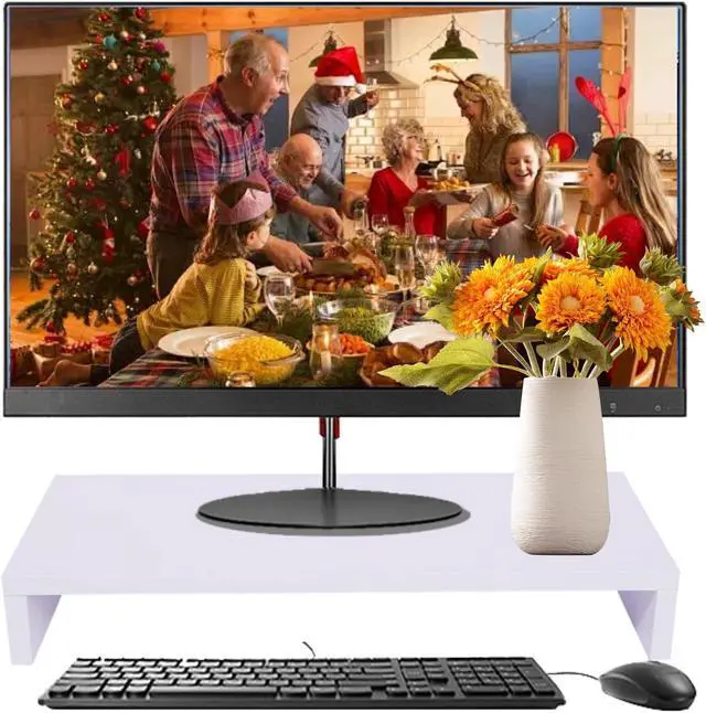 Main image of Monitor Riser - 1 Layer Wood Stand Computer Desktop Organizers TV Monitor Stand Riser Shelf Holder Bracket Desktop Organiser ( White)
