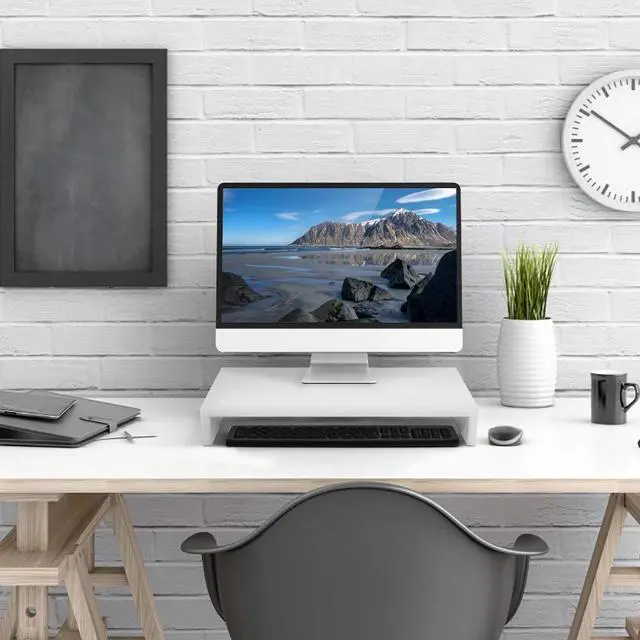 Alt view image 5 of 5 - Monitor Riser - 1 Layer Wood Stand Computer Desktop Organizers TV Monitor Stand Riser Shelf Holder Bracket Desktop Organiser ( White)