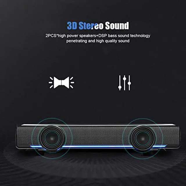 Alt view image 3 of 5 - YaizK Mini Portable USB Wired soundbar Music Player Bass Surround Soundbox Speaker with 3.5 mm Audio Plug for Desktop, Laptop, TV, Smartphone, Tablet PC, MP3, MP4 and More(Black)