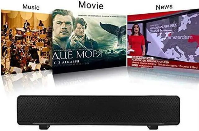 Alt view image 5 of 5 - YaizK Mini Portable USB Wired soundbar Music Player Bass Surround Soundbox Speaker with 3.5 mm Audio Plug for Desktop, Laptop, TV, Smartphone, Tablet PC, MP3, MP4 and More(Black)