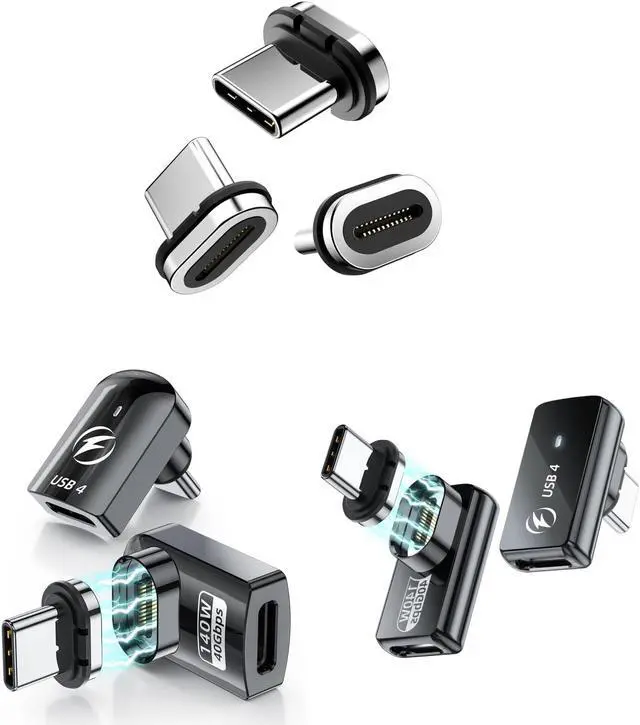 Main image of HanCenDa USB Type C Magnetic Adapter 4Pack, 24Pins 90 Degree USB-C with PD 140W Charge 40Gbps 8K 60Hz Video USB4 for Thunderbolt 3/4 MacBook Pro/Air Phone and More Devices