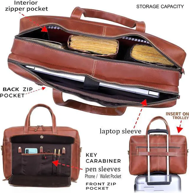 Alt view image 2 of 5 - 18 Inch Full Grain italian Leather Briefcase for Men, Top Choice Gifts, Handcrafted Laptop Bag (TAN) (18 inch)