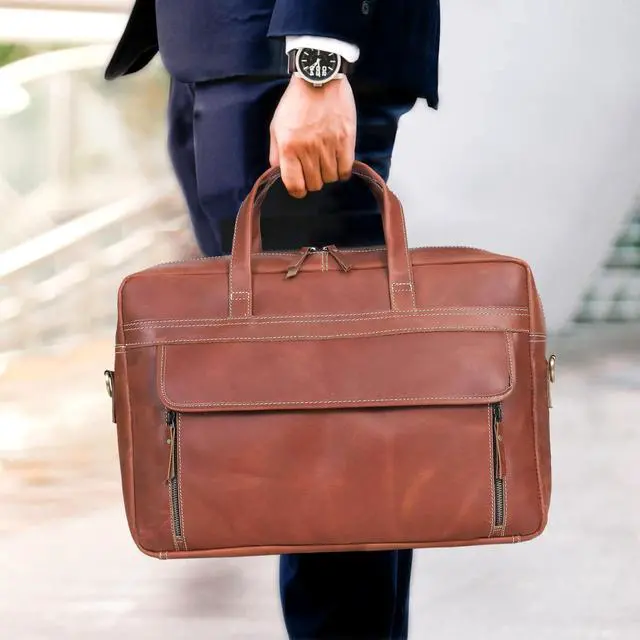 Alt view image 5 of 5 - 18 Inch Full Grain italian Leather Briefcase for Men, Top Choice Gifts, Handcrafted Laptop Bag (TAN) (18 inch)
