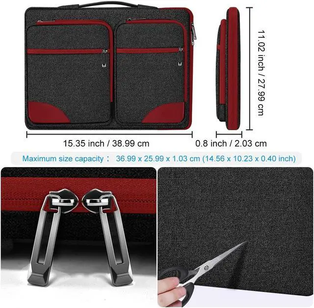 Alt view image 2 of 5 - Hseok Laptop Sleeve 15 15.6 16 inches Case Protective PC Briefcase for Commuting and Business Trip,Red
