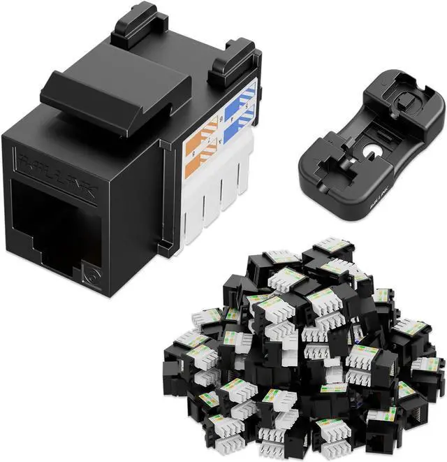Main image of iwillink 10Gbps Cat6 Keystone Jack and Punch-Down Stand, 50-Pack, RJ45 Ethernet Keystone Jacks, 90-Degree UTP Modular Punch Down Keystone Jack Adapter, Black