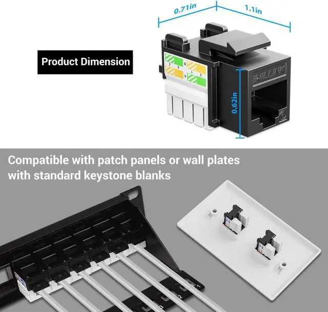 Alt view image 4 of 5 - iwillink 10Gbps Cat6 Keystone Jack and Punch-Down Stand, 50-Pack, RJ45 Ethernet Keystone Jacks, 90-Degree UTP Modular Punch Down Keystone Jack Adapter, Black