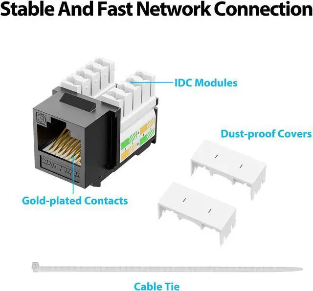 Alt view image 5 of 5 - iwillink 10Gbps Cat6 Keystone Jack and Punch-Down Stand, 50-Pack, RJ45 Ethernet Keystone Jacks, 90-Degree UTP Modular Punch Down Keystone Jack Adapter, Black
